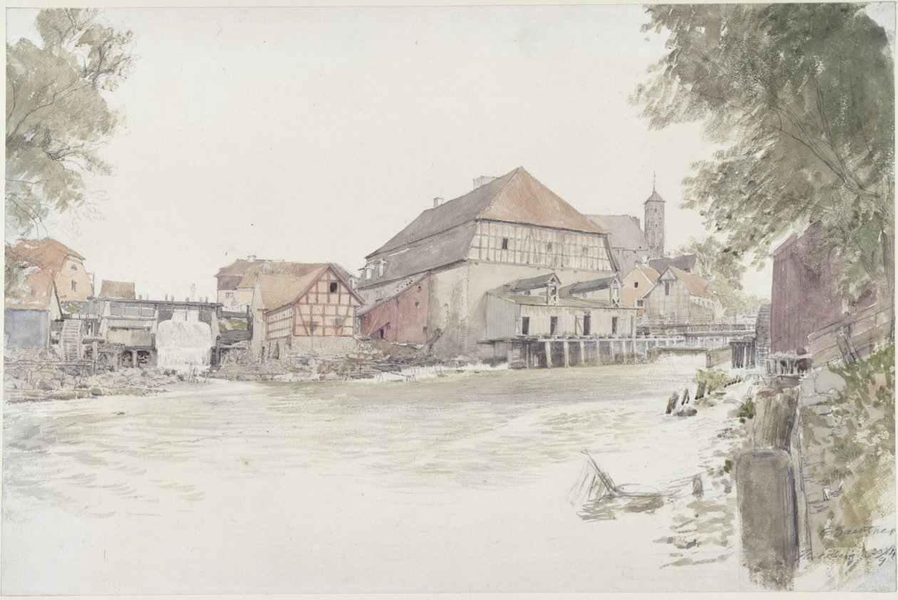 ハイルスベルクのアレ川の水車 作： ヨハン・フィリップ・エドワード・ゲルトナー