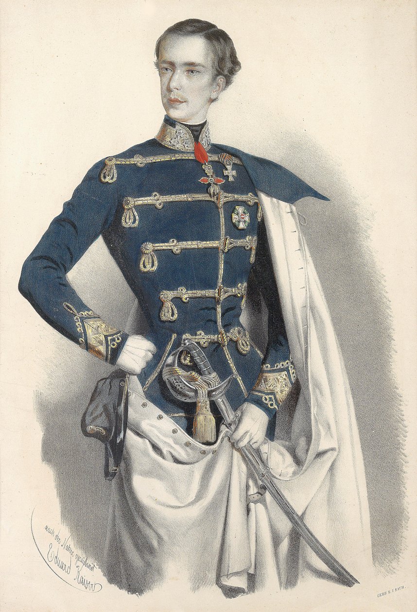 ハンガリーの制服を着たオーストリア皇帝フランツ・ヨーゼフ1世の肖像、c. 1850年。 作： エドゥアルトカイザー