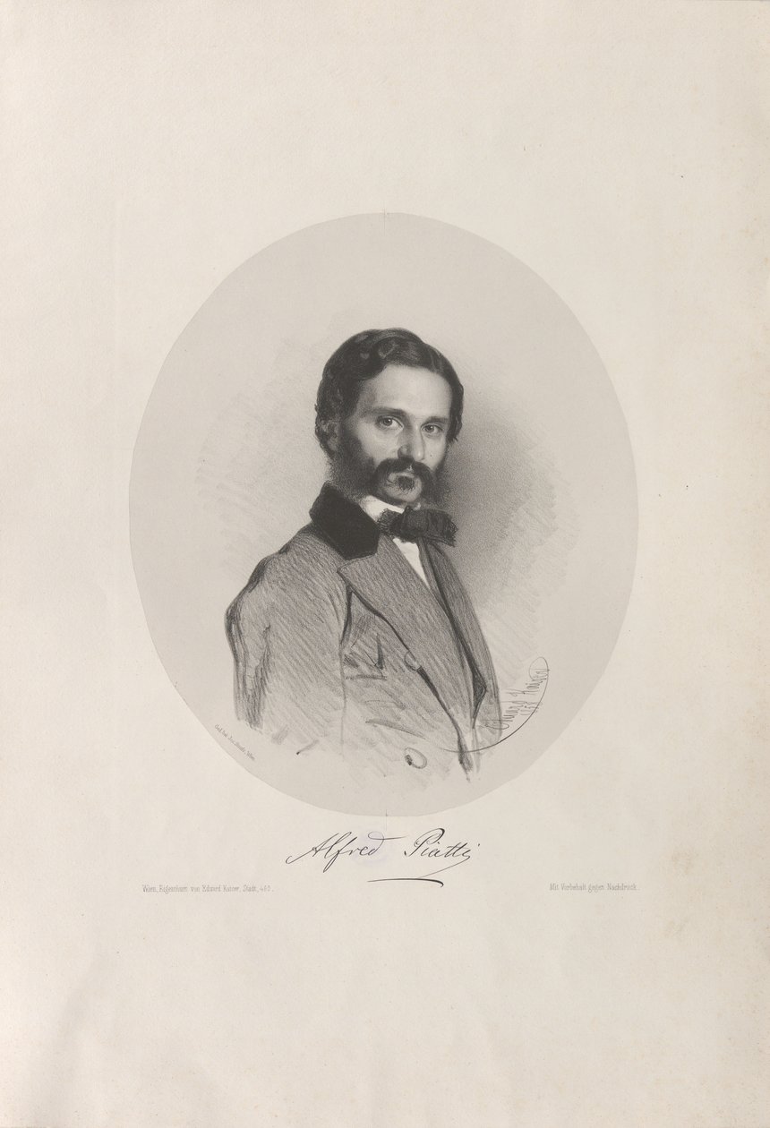チェロ奏者で作曲家のアルフレド・ピアッティの肖像 1822-1901, 1858. 作： エドゥアルトカイザー