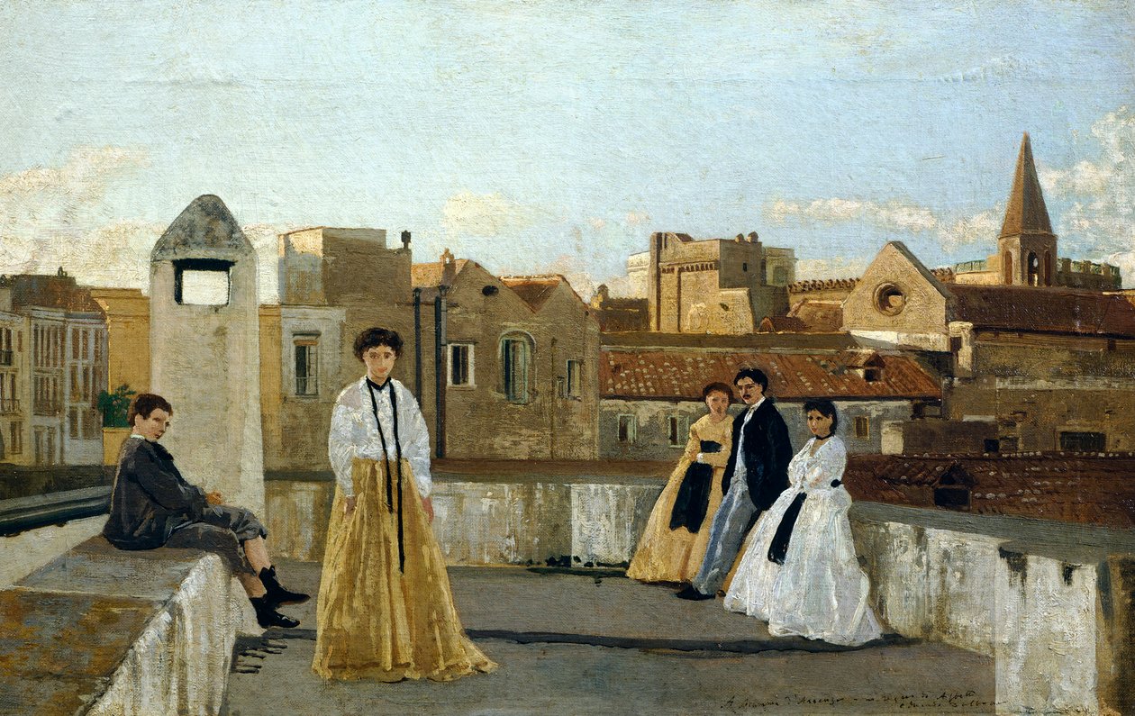 エドアルド・ダルボーノ（1841-1915）作「テラス」、パネルに油彩、45x30cm。 作： エドゥアルド・ダルボノ