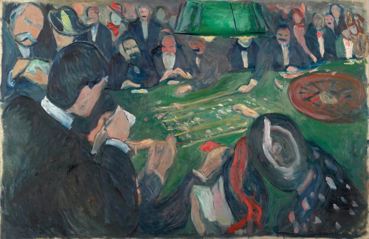 モンテカルロのルーレットテーブルで par Munch, Edvard (1863-1944).キャンバスに油彩、サイズ：74x116 作： エドヴァルド・ムンク