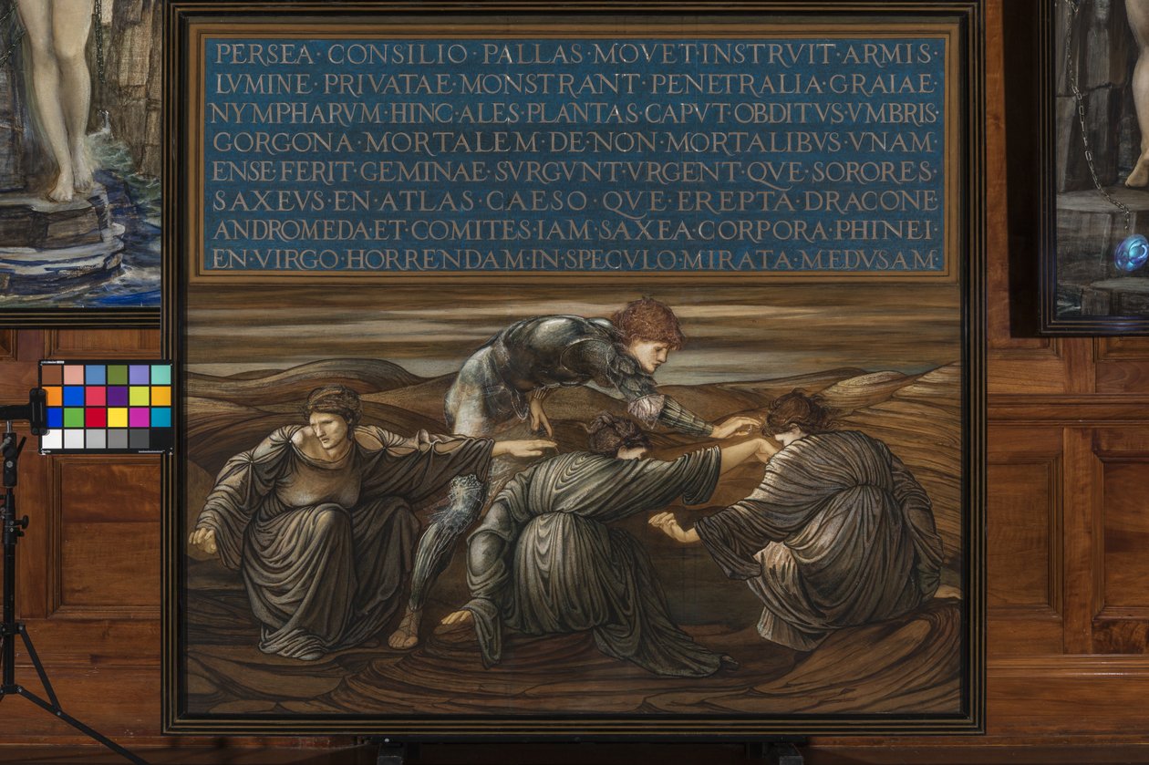 ペルセウスとグレイアエ、1877年（紙のミクストメディア） 作： エドワード・バーン・ジョーンズ