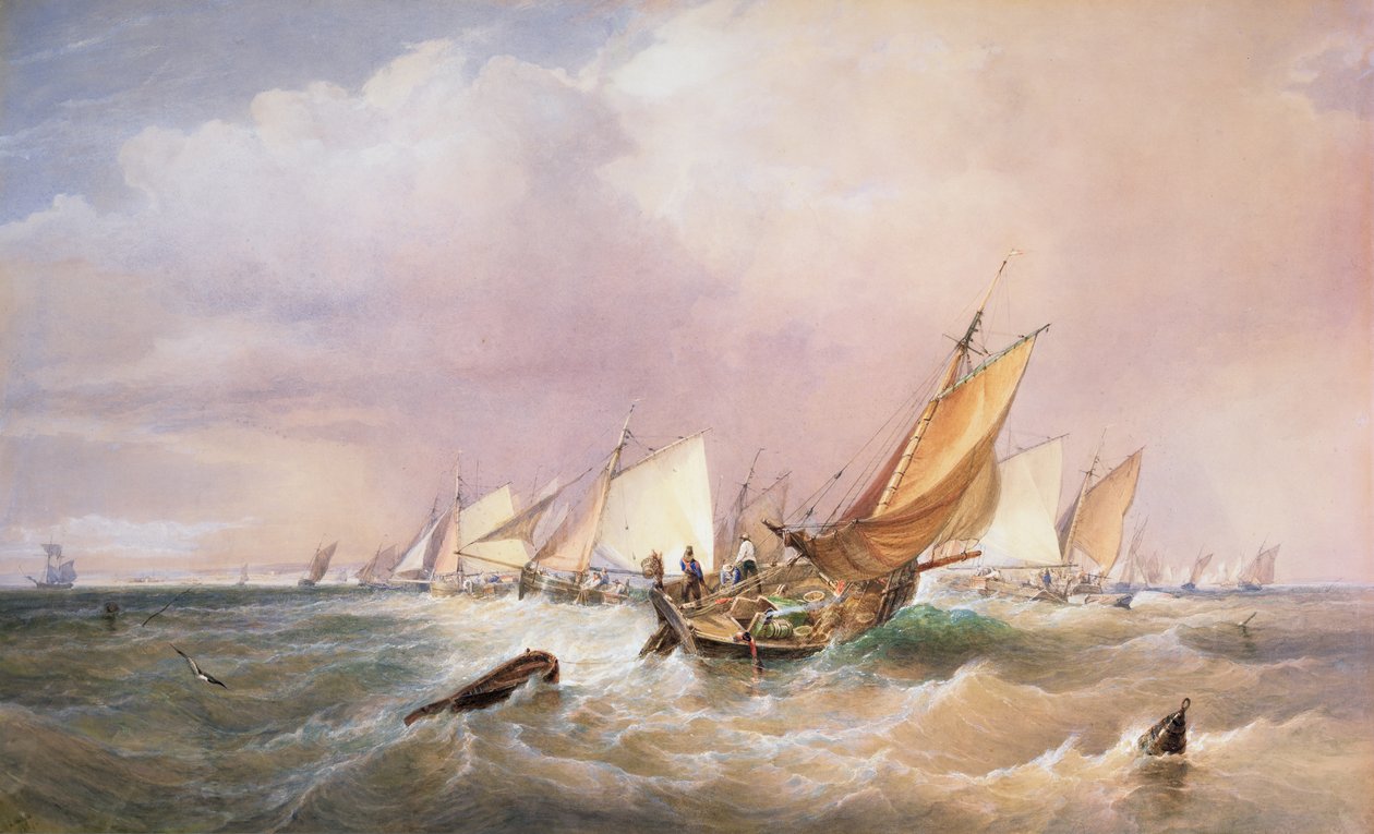 フランス沿岸沖、1837年（鉛筆、紙、ボディカラー、紙） 作： エドワードダンカン