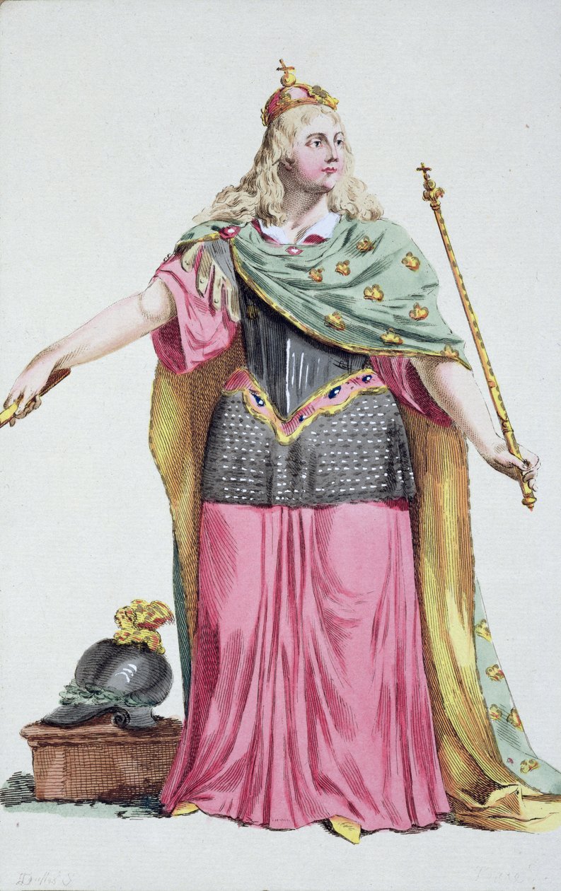 クリスティーナ（1626-89）スウェーデンの女王、「現存するすべての国のコスチュームによる、階級と尊厳を表す版画のコレクション」、1780年発行（手塗りの彫刻） 作： エドワード・エマーソン・シモンズ