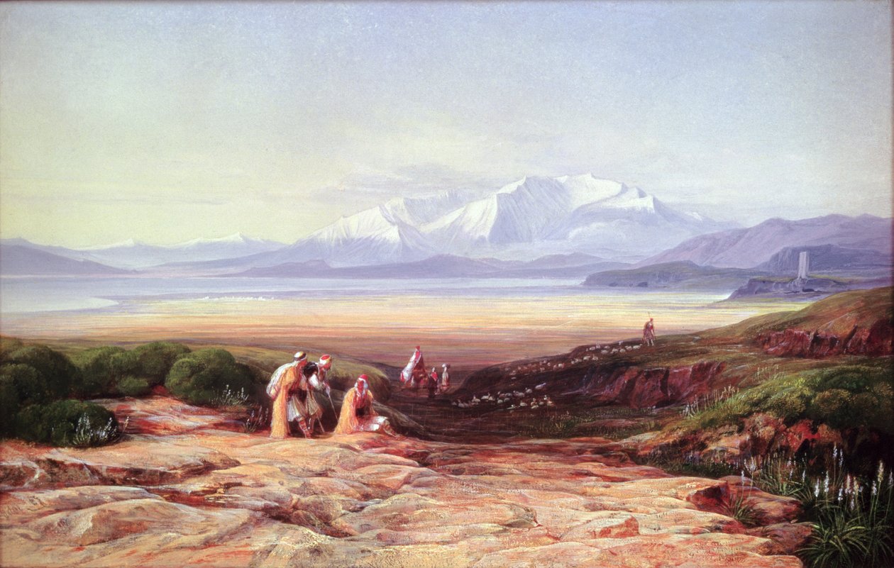 パルナッソス山、セフィソス湖とギリシャのボエティア平原、1860 作： エドワード・リア