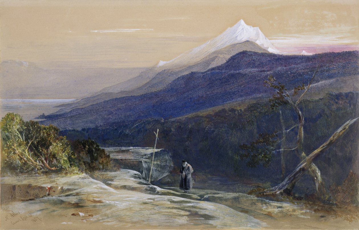 No.0950アトス山、1857年（WC、ガッシュ、チョーク） 作： エドワード・リア