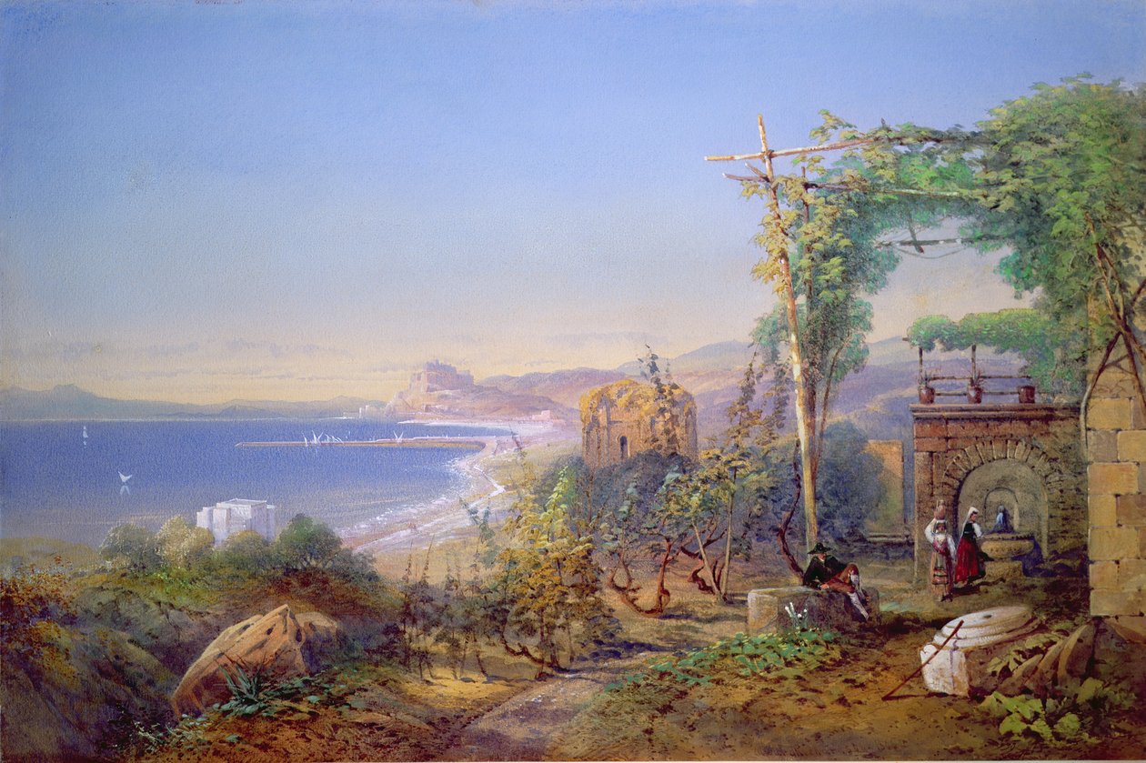 カスティーリャとバイア湾、ポッツオーリ、1866年（水彩画と紙のガッシュ） 作： エドワード・リチャードソン