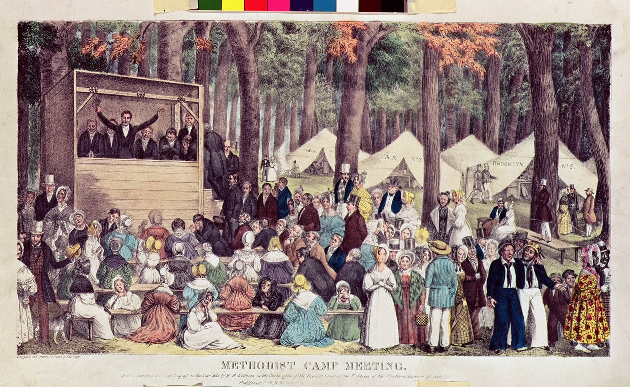 ヘンリーR.ロビンソン（fl.1833-51）1836によって刻まれたメソジストキャンプ会議 作： エドワード・ウィリアムズ・クレイ