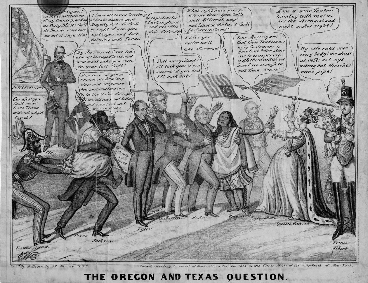 オレゴンとテキサスの質問、ニューヨークのA Donnellyが発行、1844年頃 作： エドワード・ウィリアムズ・クレイ