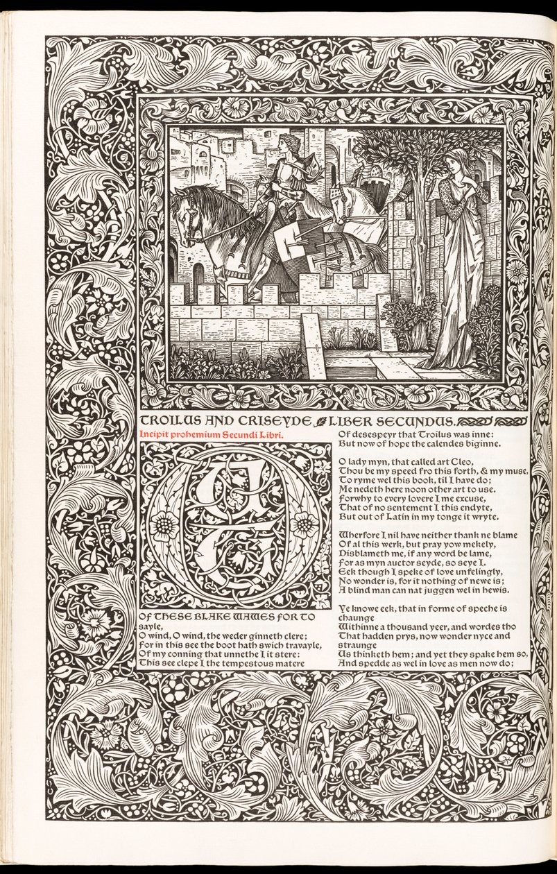 The Works of Geoffrey Chaucer Now Newly Imprinted」Geoffrey Chaucer著、1896年Kelmscott Press発行（木版）。 作： エドワード・バーン・ジョーンズ