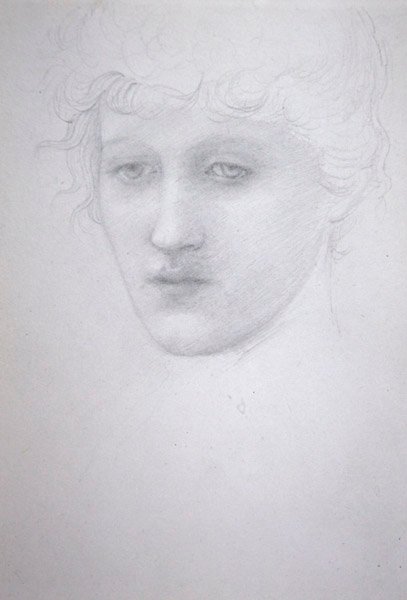 少女の頭部の習作 - Bessie Keane, c.1896 （紙に鉛筆） 作： エドワードコーリーバーンジョーンズ