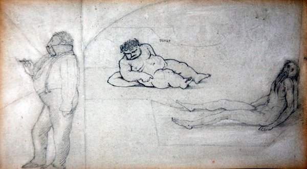 蒸気風呂に入るウィリアム・モリスと画家、1890年頃（紙に鉛筆） 作： エドワードコーリーバーンジョーンズ
