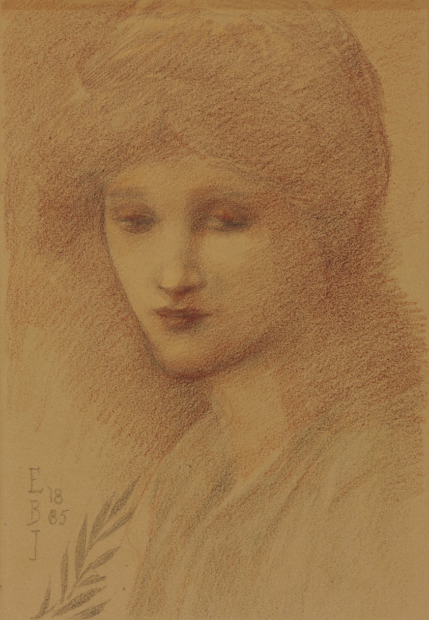 ニー・テナントのローラ・リッテルトンと彼女の目のダウンキャストの肖像、1885 作： エドワード・バーン・ジョーンズ