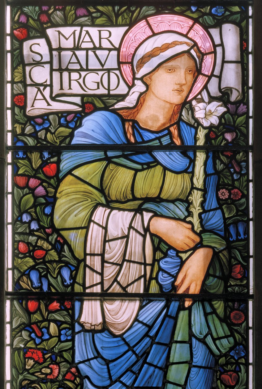 聖母マリア、イーストウィンドウ、1880年（ステンドグラス） 作： エドワード・バーン・ジョーンズ