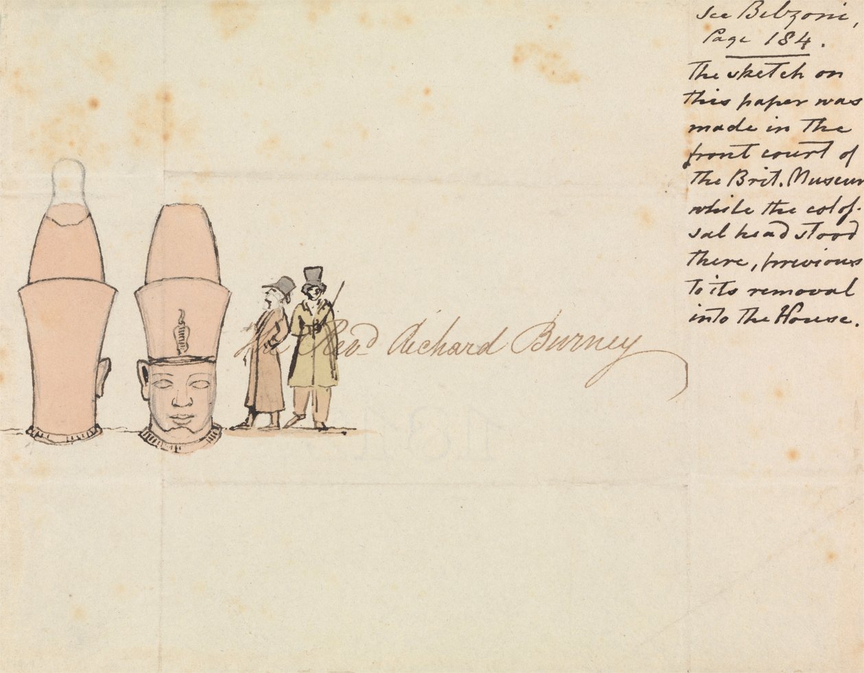 Carta ao Rev. Richard Burney com desenho da Cabeça Colossal do Pátio do Museu Britânico 作： エドワード・フランシス・バーニー