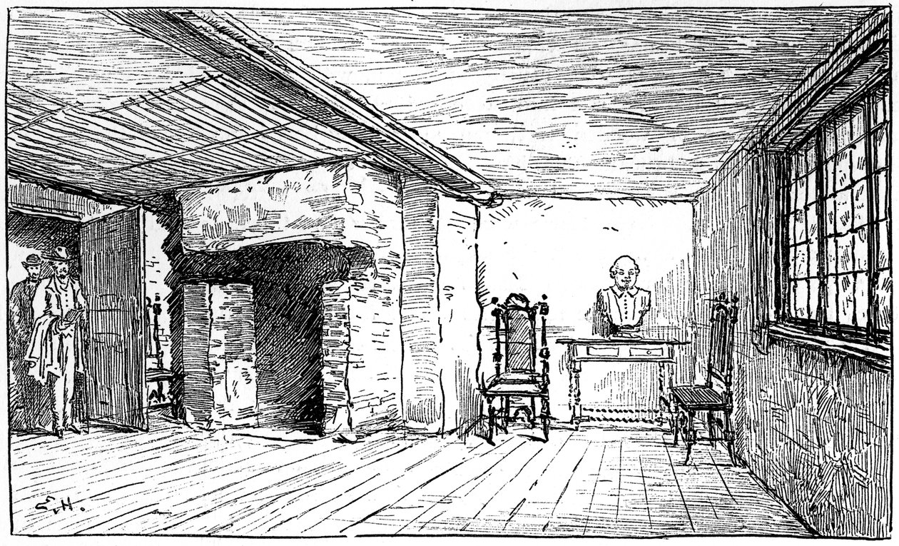 シェイクスピアが生まれた部屋、ストラットフォードアポンエイボン、ウォリックシャー、1885年。 作： エドワード・ハル