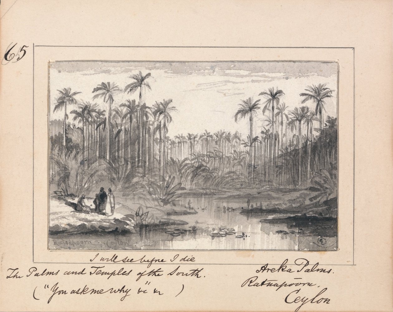 Areka Palms、Ratanapooru、Ceylon-「死ぬ前に、南のヤシの木と寺院」を見る 作： エドワード・リア