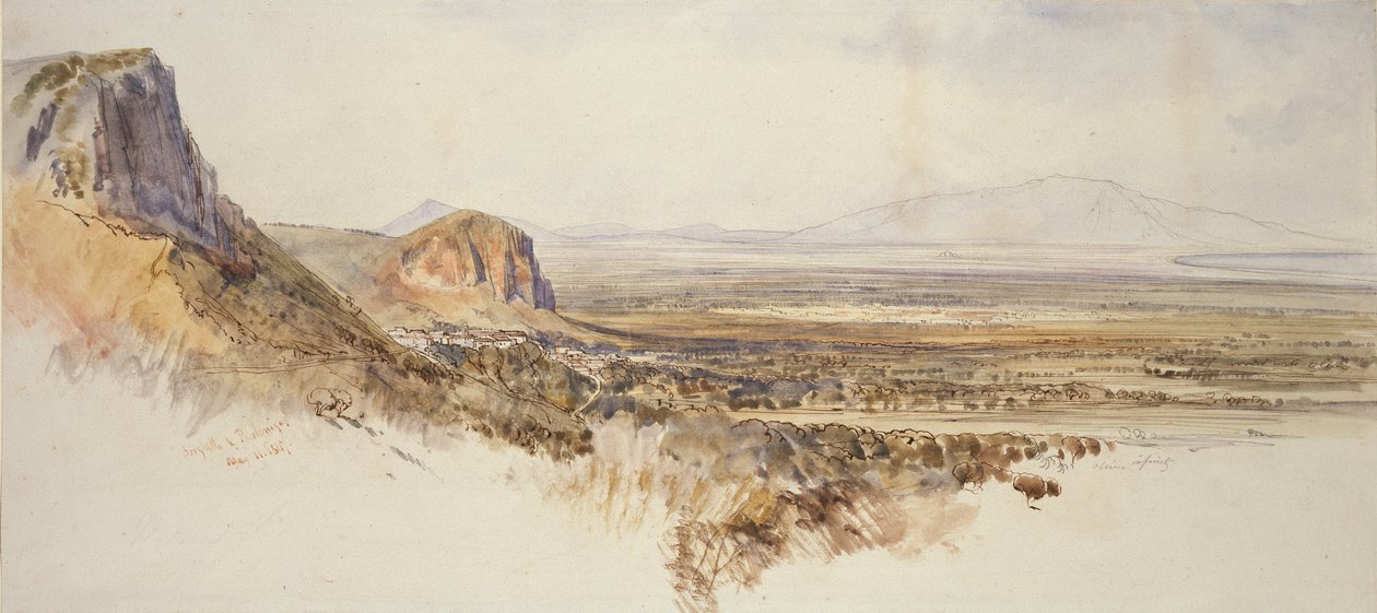 ボルゲットとパルテニコの遠景、シチリア、1847年 作： エドワード・リア