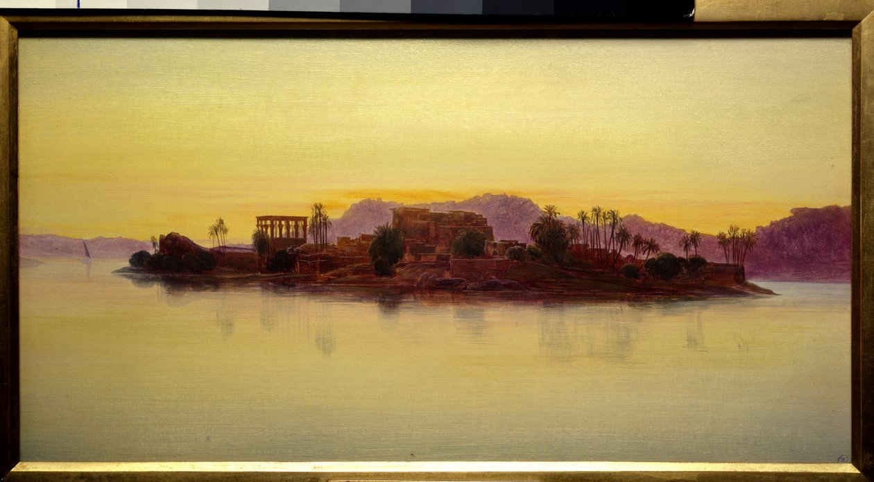 エジプト・フィラエ島の夕日 エドワード・リア(1812-1888) (ec.angl.) 1861 Sun.0,23x0,43 m シャンティ、コンデ美術館 作： エドワード・リア