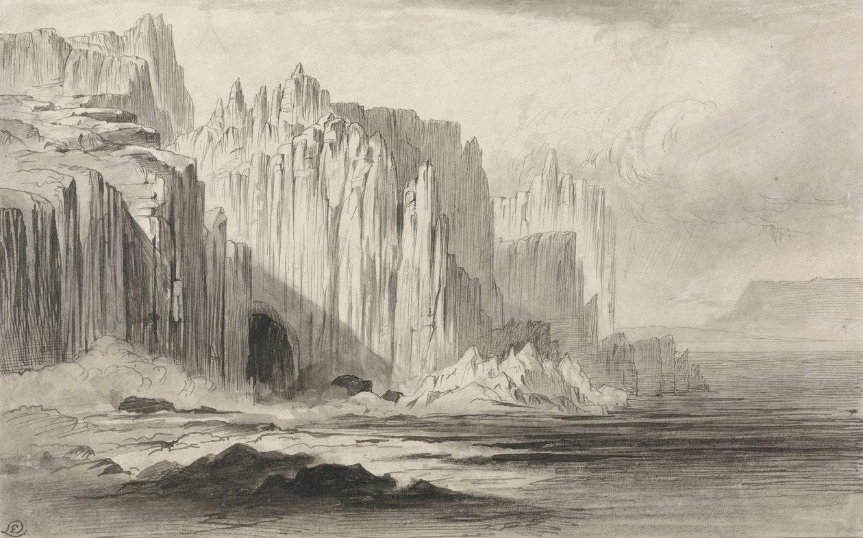 Capo Sant&39;Angelo、Amalfi、c.1885（紙に洗ったペンとインク） 作： エドワード・リア