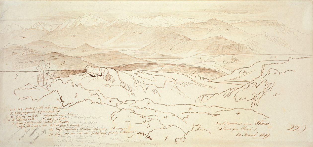 フォニアの山からの眺め、1849年 作： エドワード・リア