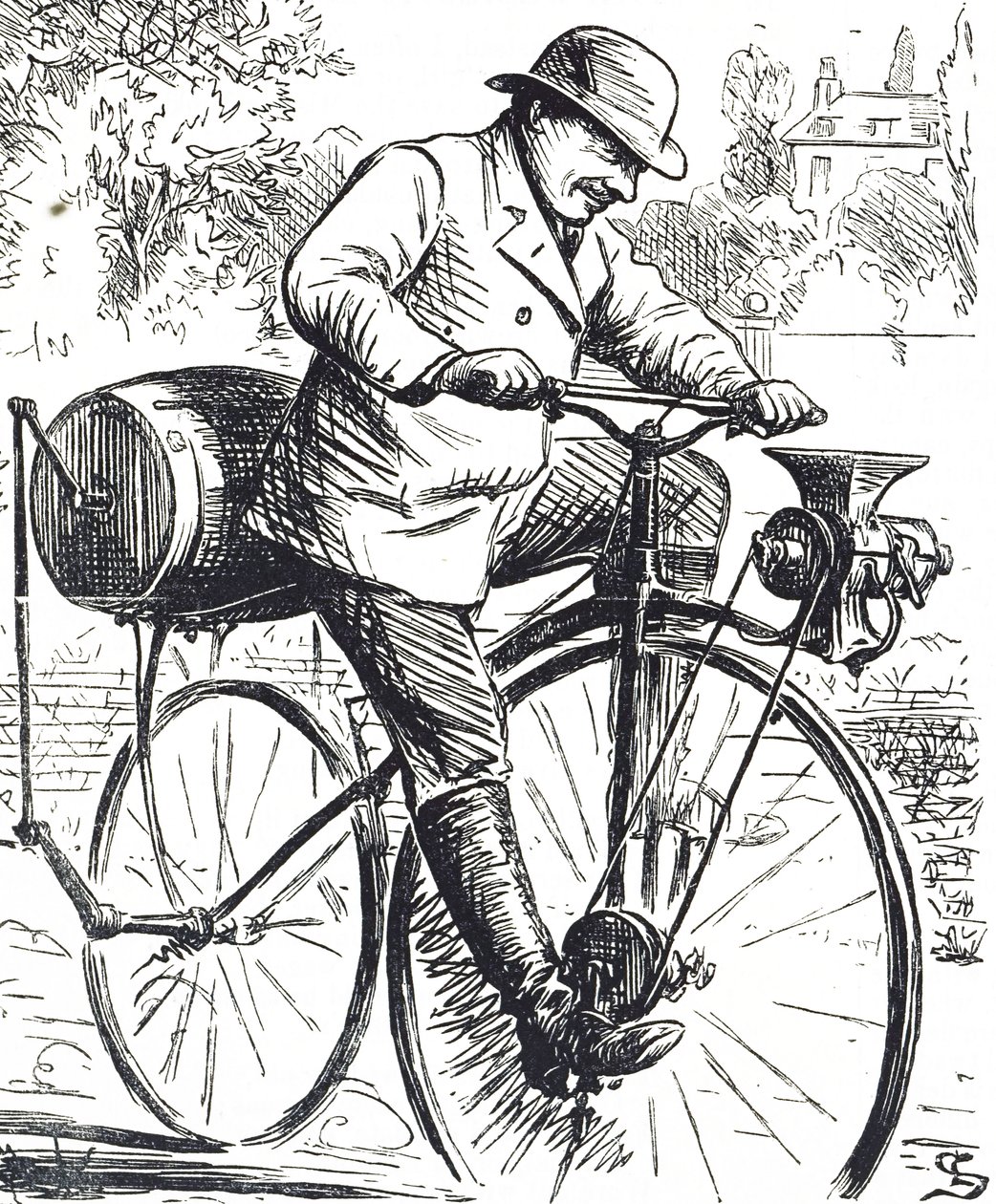 コーヒーを挽く自転車を描いた漫画 作： エドワード・リンリー・サンボーン