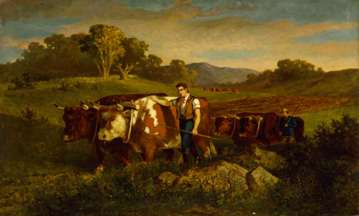 牛を連れた牧夫、1869 年。 作： エドワード・ミッチェル・バニスター
