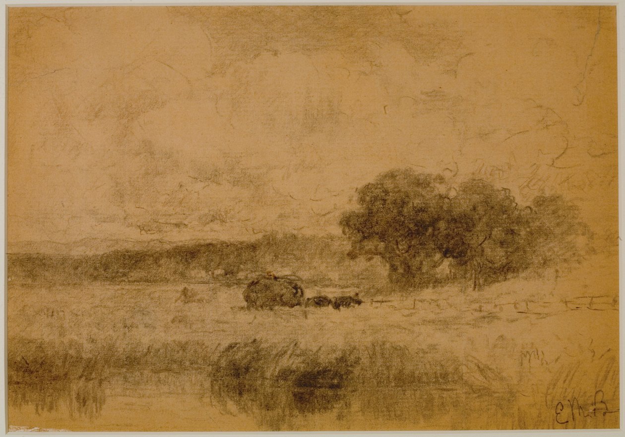 風景、森 (#13) ｃ． 1880年（紙にグラファイト） 作： エドワード・ミッチェル・バニスター