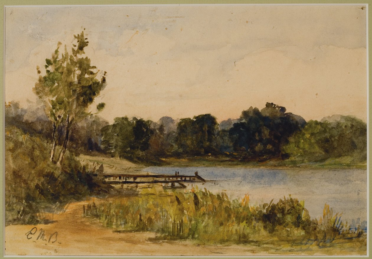 ドックと水のある風景 (#37)、c. 1880年（紙に水彩） 作： エドワード・ミッチェル・バニスター