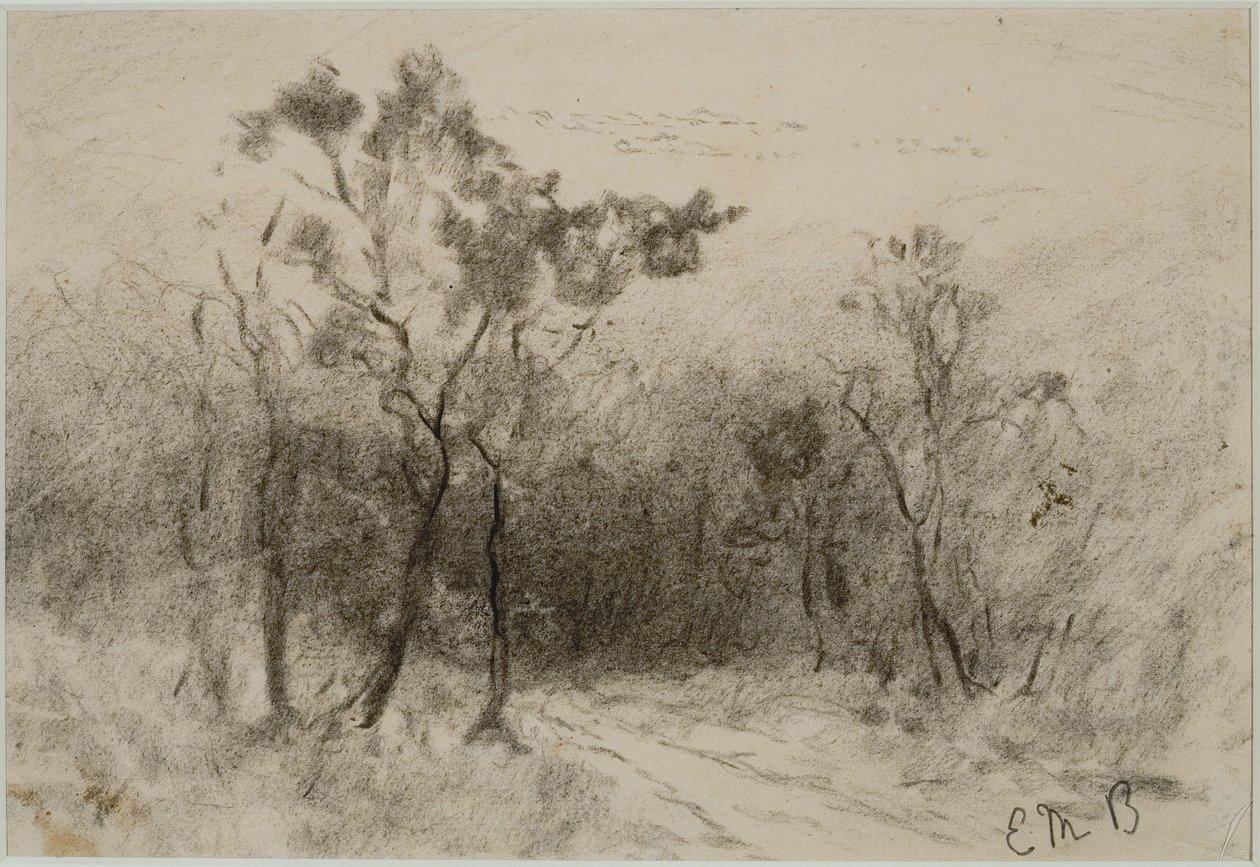 パスのある風景（＃51）、c。 1880年代（紙に木炭） 作： エドワード・ミッチェル・バニスター