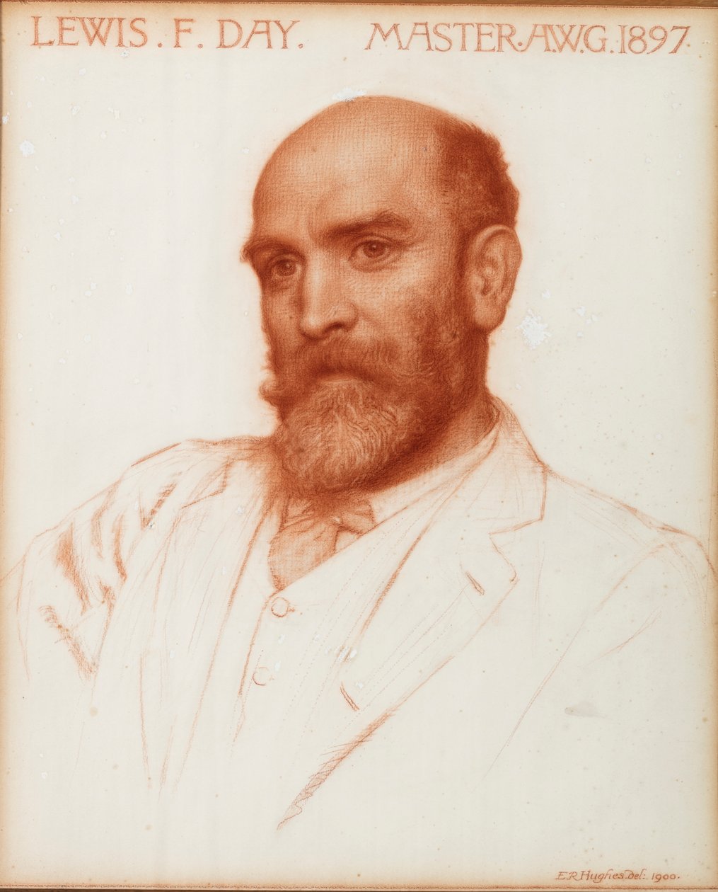 ルイスフォアマンデイ（1845-1910）デザイナー、マスターオブアートワーカーズギルド（1897年、1900年）（紙に赤いチョーク） 作： エドワード・ロバート・ヒューズ