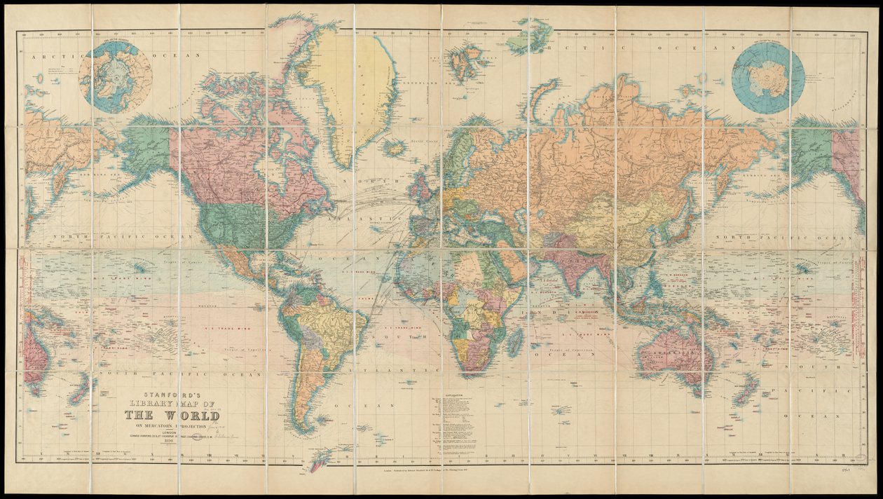 メルカトル図法のスタンフォード図書館世界地図 作： エドワード・スタンフォード