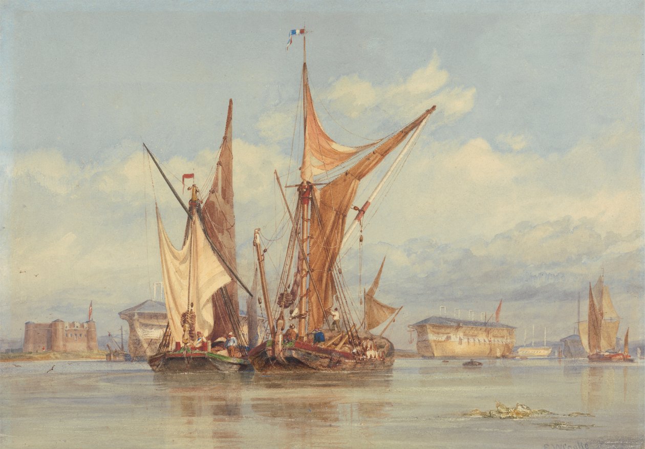 Bateria à prova de bomba perto de Gillingham, no Medway... 作： エドワード・ウィリアム・クック
