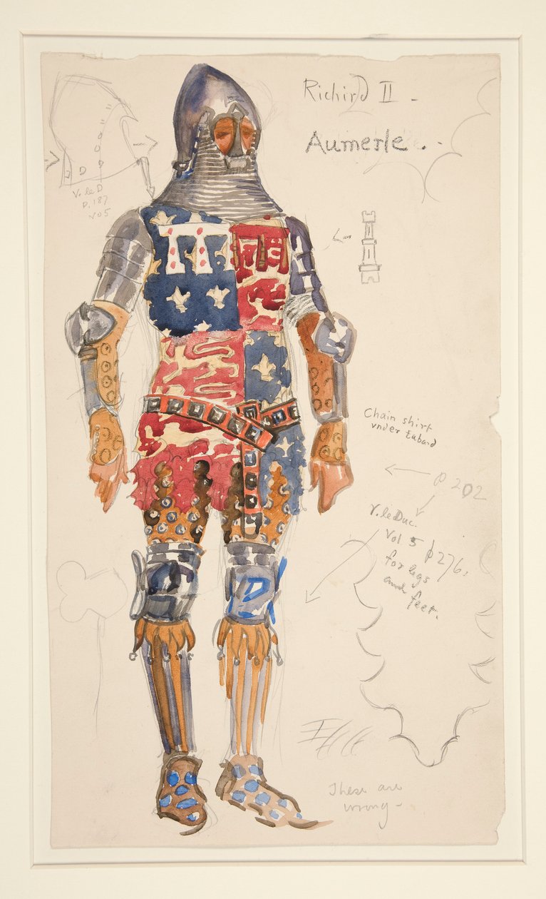 Aumerle (武装)、Henry Irving の衣装スケッチ 作： エドウィン オースティン アビー