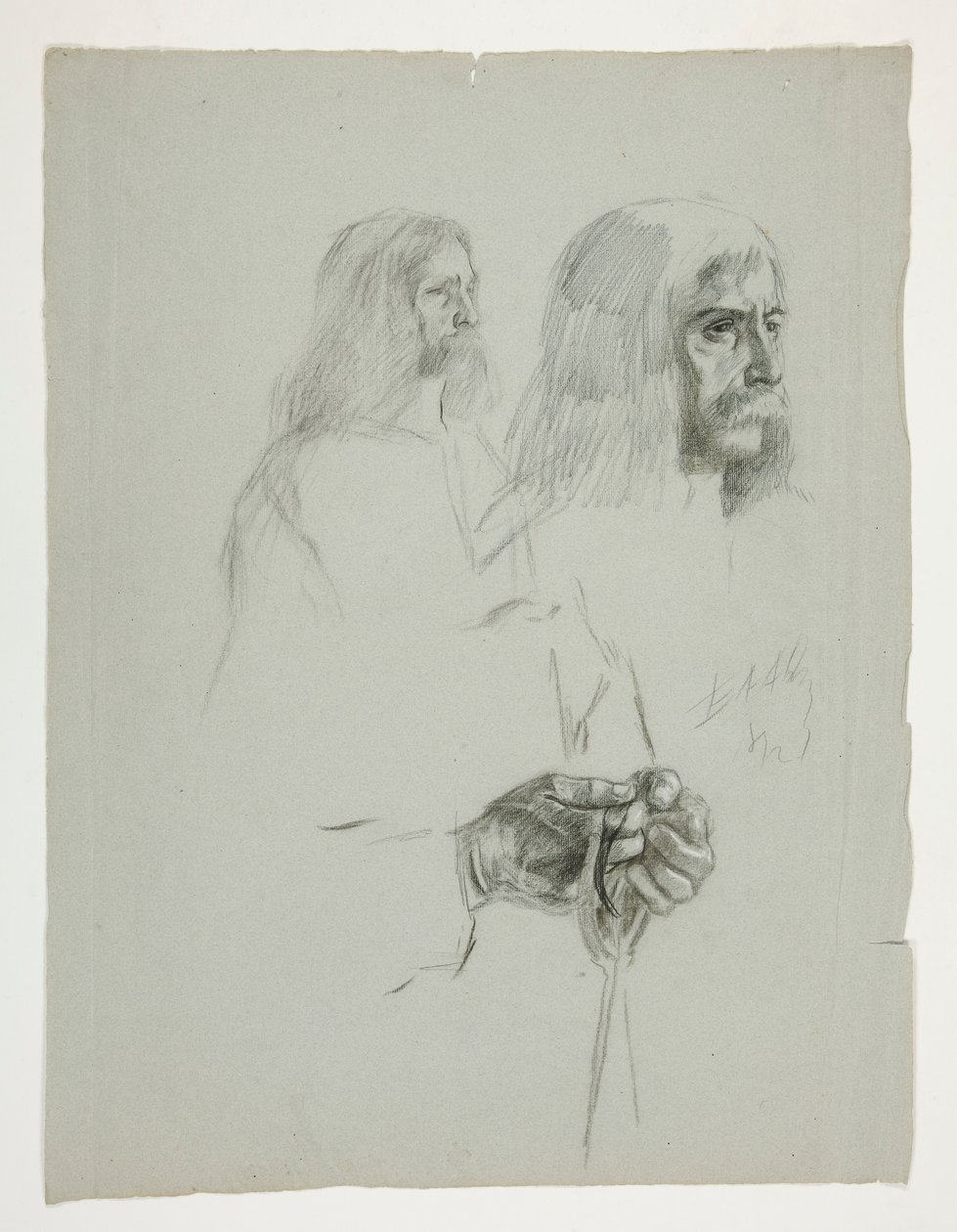 The Quest of the Holy Grail (1901 年に完成したボストン公立図書館のための一連の 15 枚の絵画) の壁画の 1 つの人物習作 作： エドウィン オースティン アビー