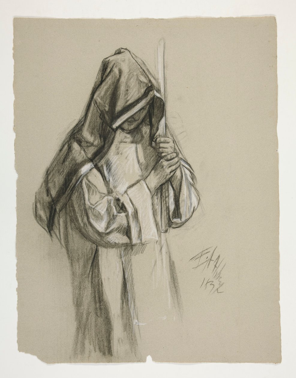 The Quest of the Holy Grail (1901 年に完成したボストン公立図書館のための 15 の絵画シリーズの 2 番目) からのランスロット卿とボールス卿の服装のガラハッドと彼の拍車の図の研究 作： エドウィン オースティン アビー