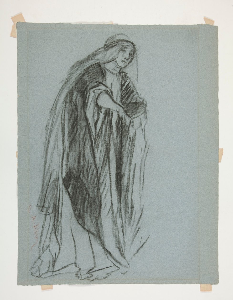 The Quest of the Holy Grail (1901 年に完成したボストン公立図書館のための 15 枚の絵画のシリーズ) からの、乙女の城 (?) の図の習作 作： エドウィン オースティン アビー