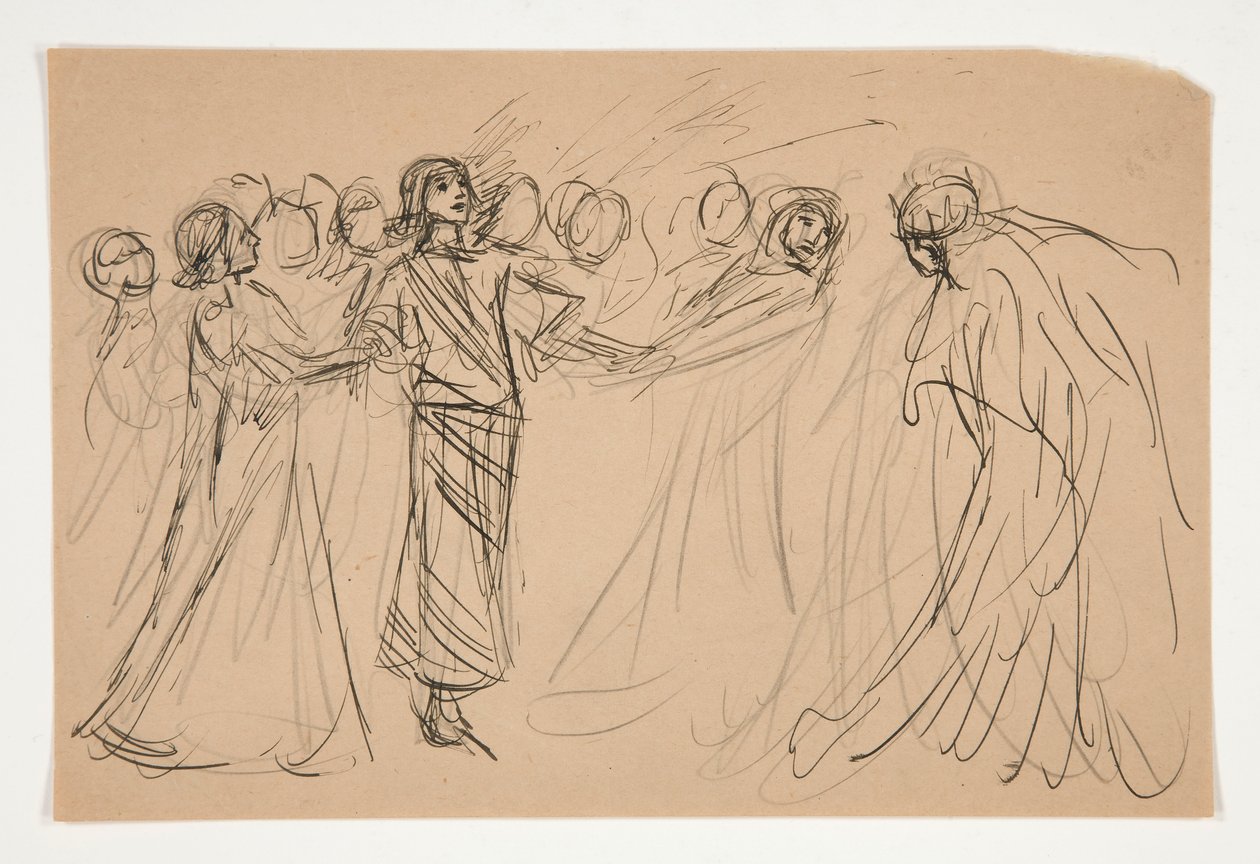 Galahad and the Captive Virtues, The Quest of the Holy Grail (ボストン公立図書館のための 15 枚の絵画のシリーズ、1901 年に完成) のための研究 作： エドウィン オースティン アビー