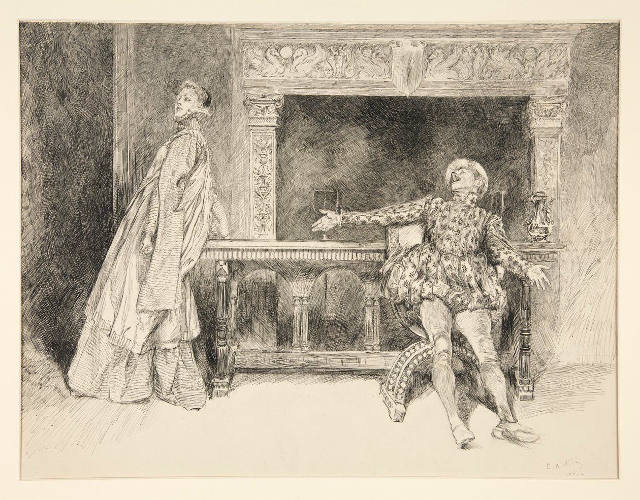 Petruchio Banters Katharina、第 2 幕、第 1 場、じゃじゃ馬ならしから 作： エドウィン オースティン アビー