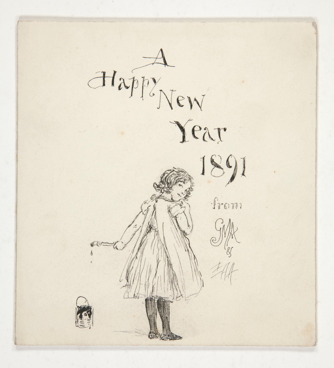 グリーティング カードのスケッチ: A Happy New Year 1891 from M.G.A. とE.A.A. 作： エドウィン オースティン アビー