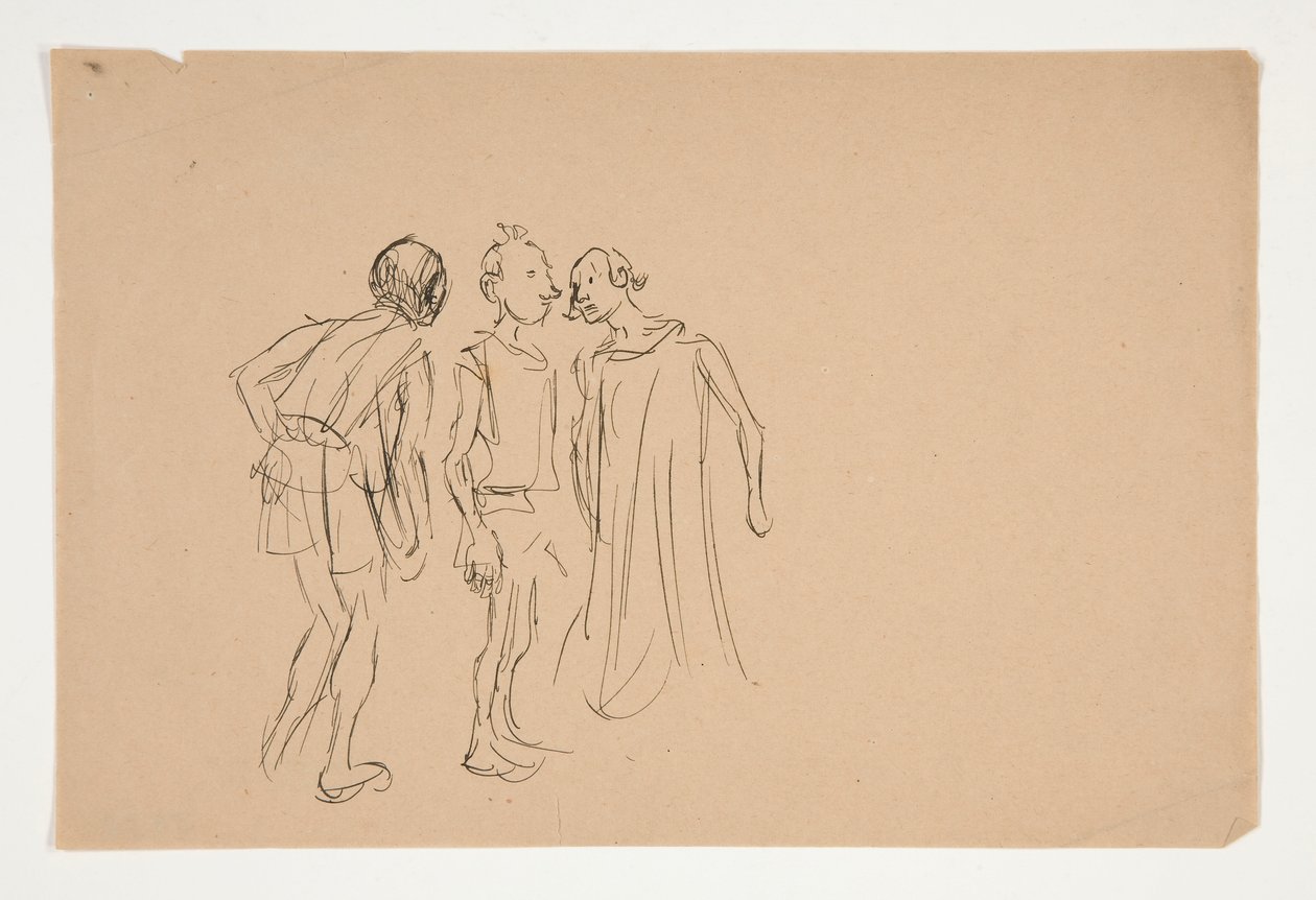 3 人の男性のスケッチ (1937.1072 の習作?)、『ベニスの商人』より 作： エドウィン オースティン アビー