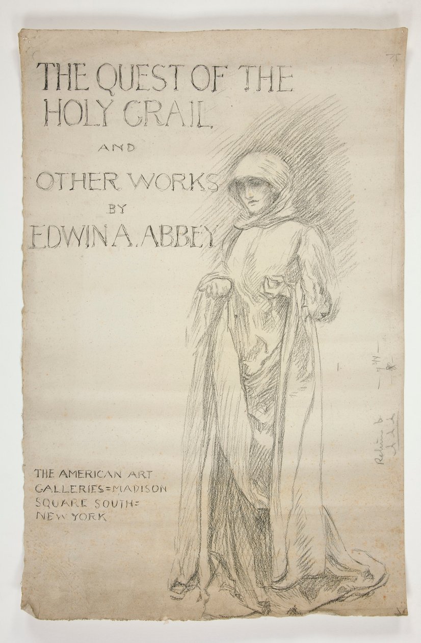 The Quest of the Holy Grail 絵画のオープニング アナウンス (?) のための研究: The Quest of the Holy Grail および Edwin A. Abbey による他の作品。 アビーのカタログの最初の表紙の絵。 作： エドウィン オースティン アビー