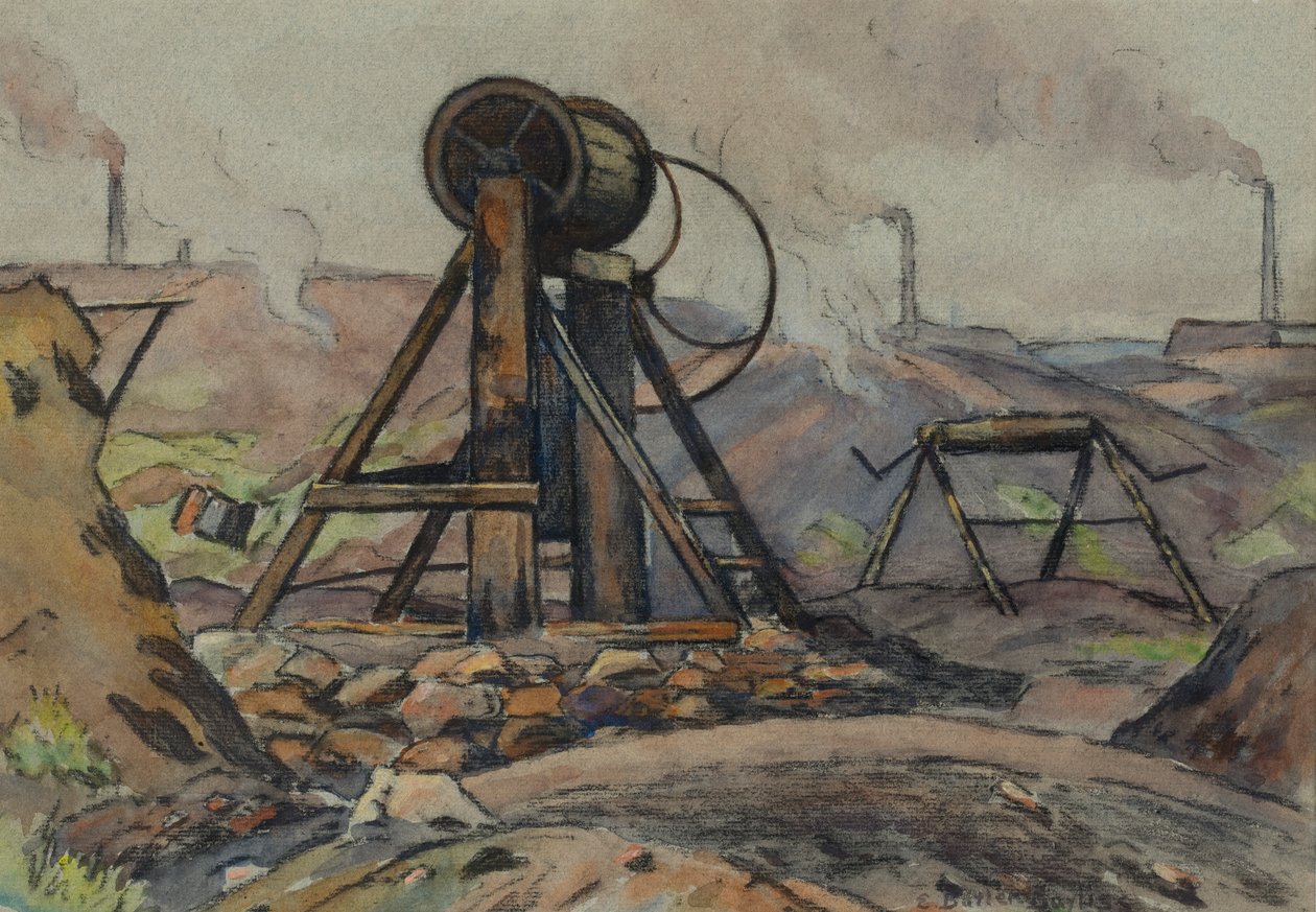 The Winding Gear (紙に水彩と木炭) 作： エドウィンバトラーベイリス