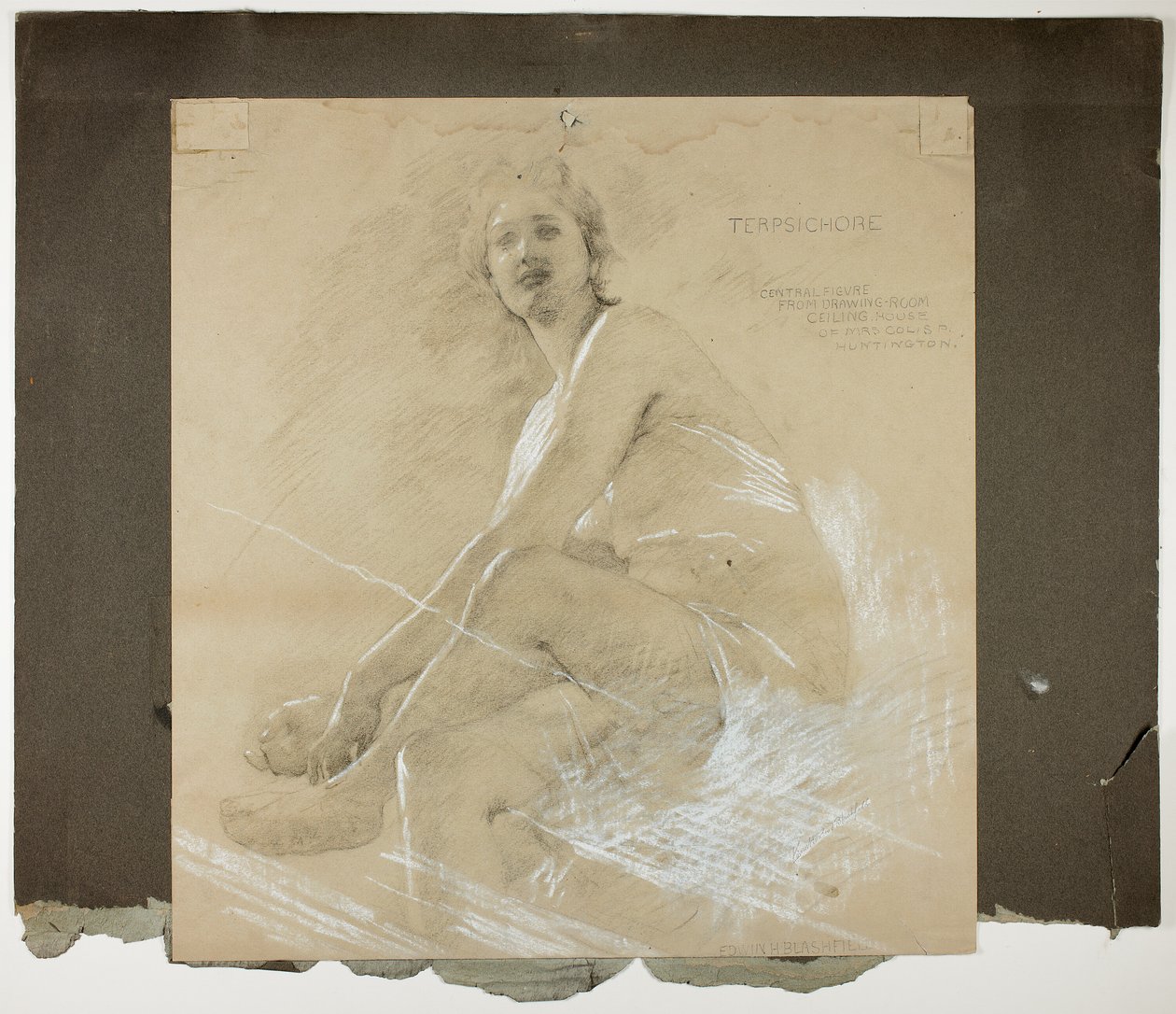 Terpsichore (recto), and Dancing Female Figure (verso), Mural Studies for Drawing Room Ceiling, コリス P. ハンティントン邸、現在はイェール大学アート ギャラリー 作： エドウィン・ハウランド・ブラッシュフィールド