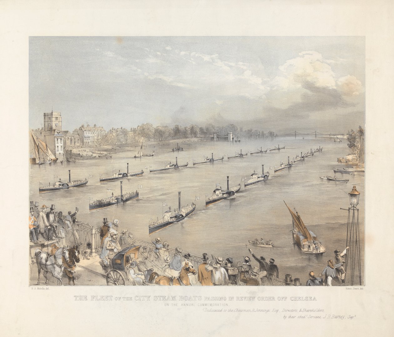 The Fleet of the City Steam Boats Passing In Review チャルシー沖でロンドン年次記念式典 作： エドウィン・ジューイット