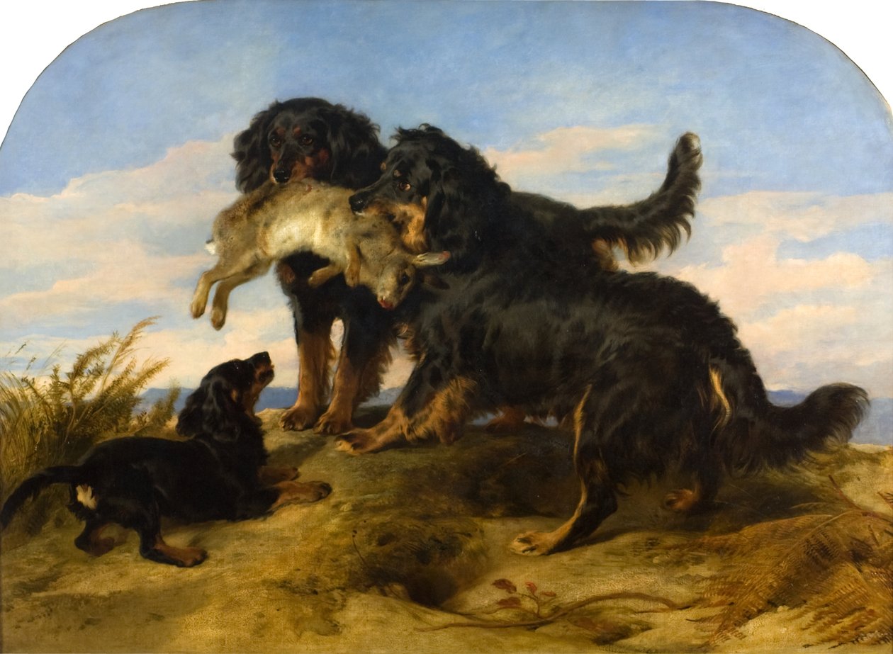 うさぎのレトリーバー、1870年頃（キャンバスに油彩） 作： エドウィン・ランドシーア