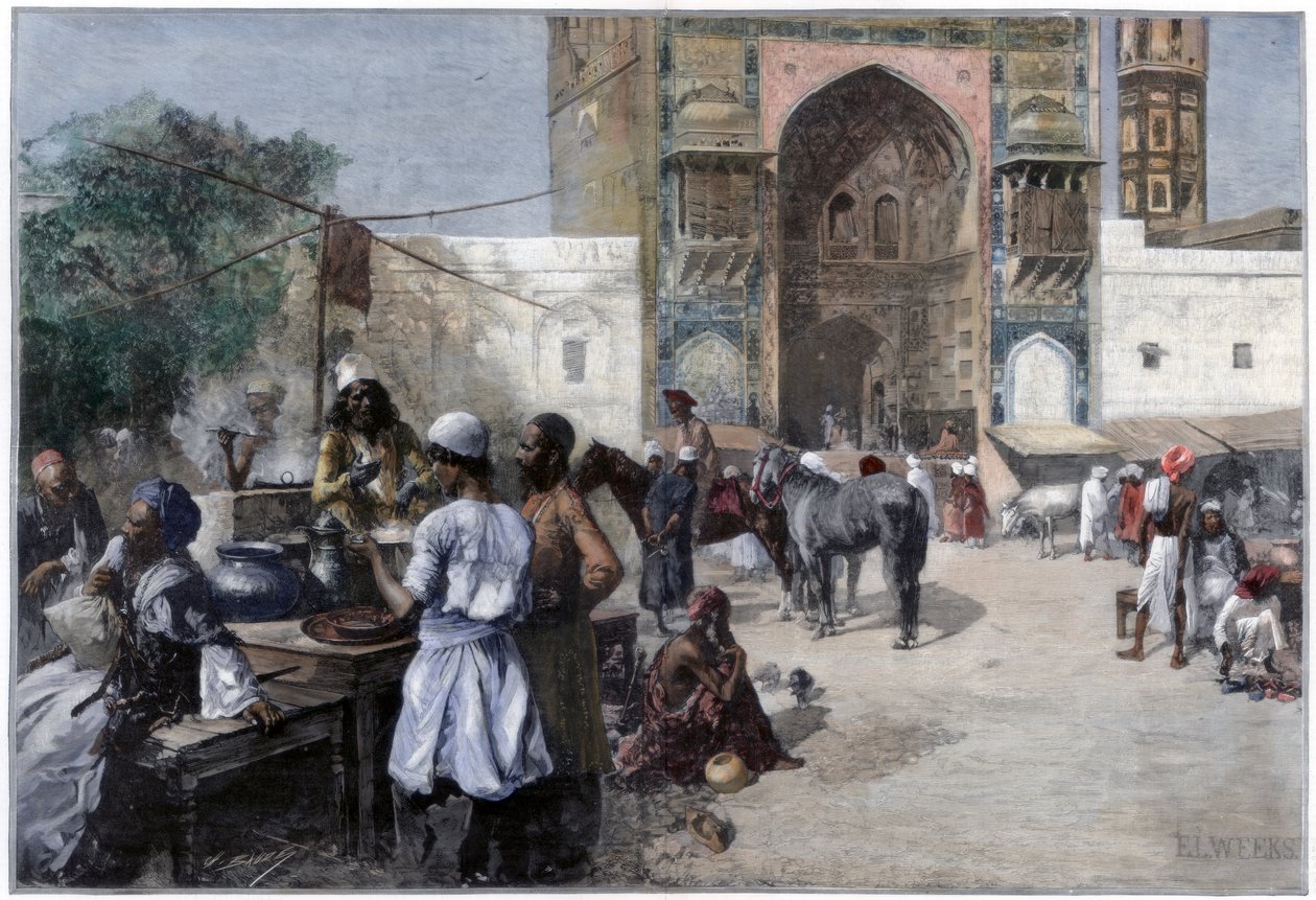 1880年、インドのラホールにある屋外レストラン。 作： エドウィンロードウィーク