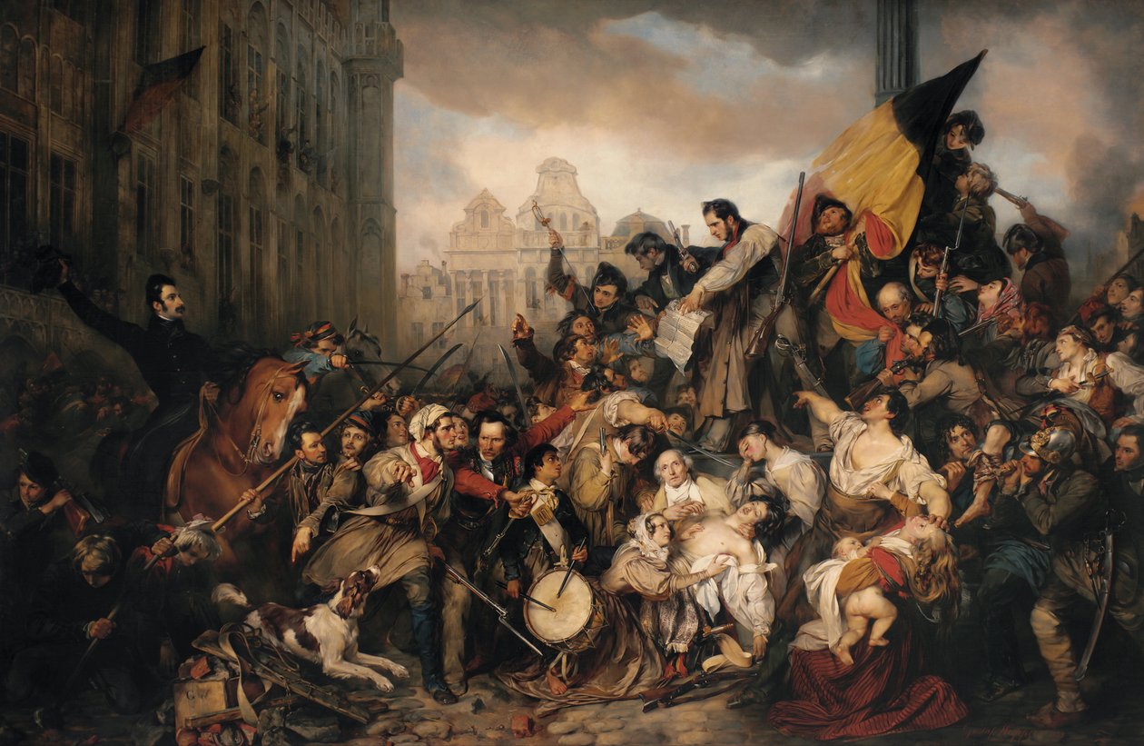 1830年9月、ブリュッセルのグランプラスでのエピソード 作： Egide Charles Gustave Wappers
