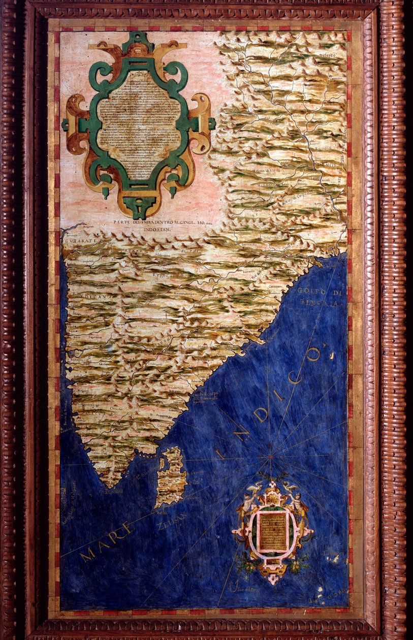 エグナツィオ・ダンティ（1536-1586）が作成したインド地図。1567年頃。フィレンツェ、ヴェッキオ宮殿、マッパモンドの部屋（Sala del Mappamondo 作： エグナツィオダンティ