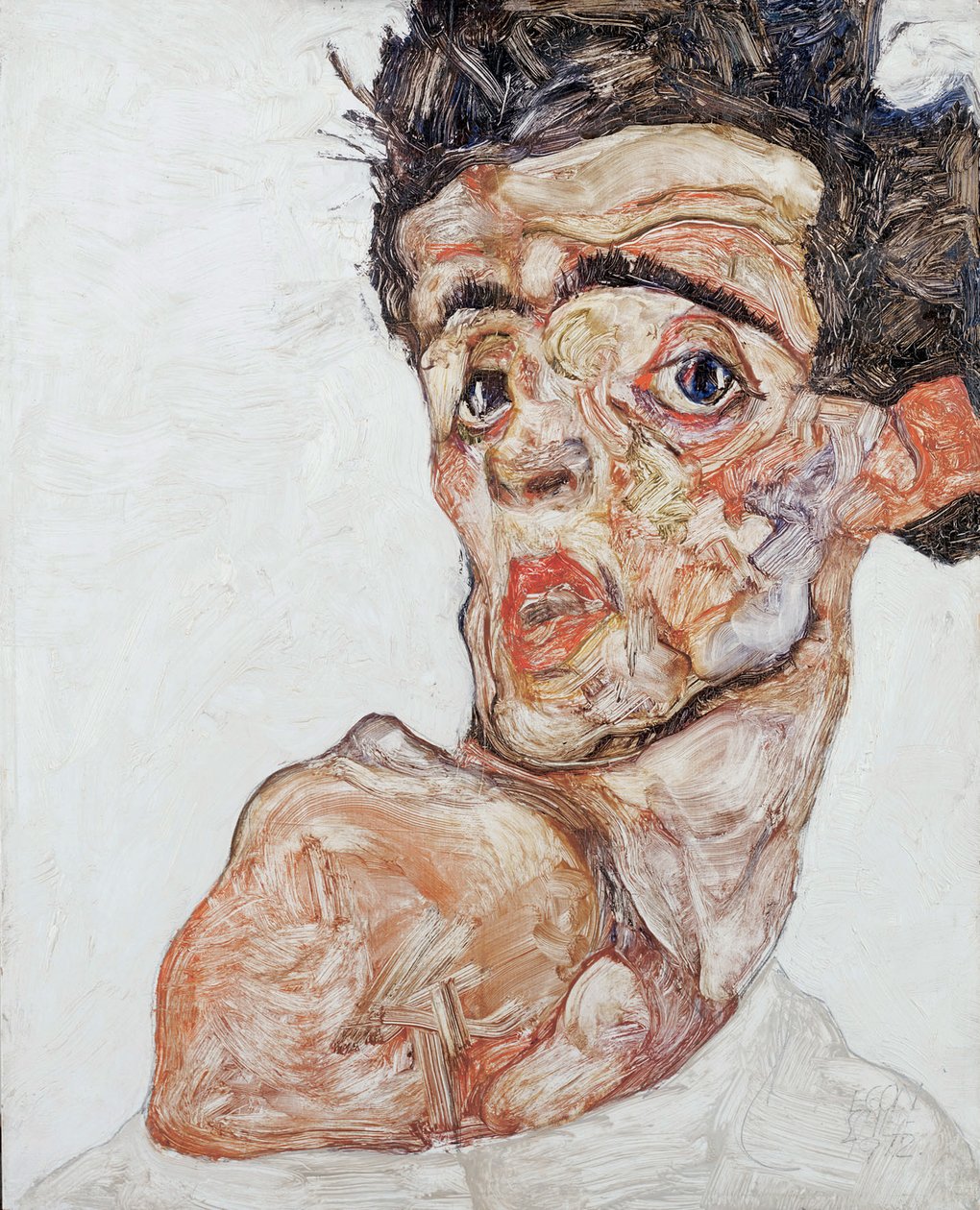 隆起した裸の肩を持つ自画像、1912 作： エゴンシーレ
